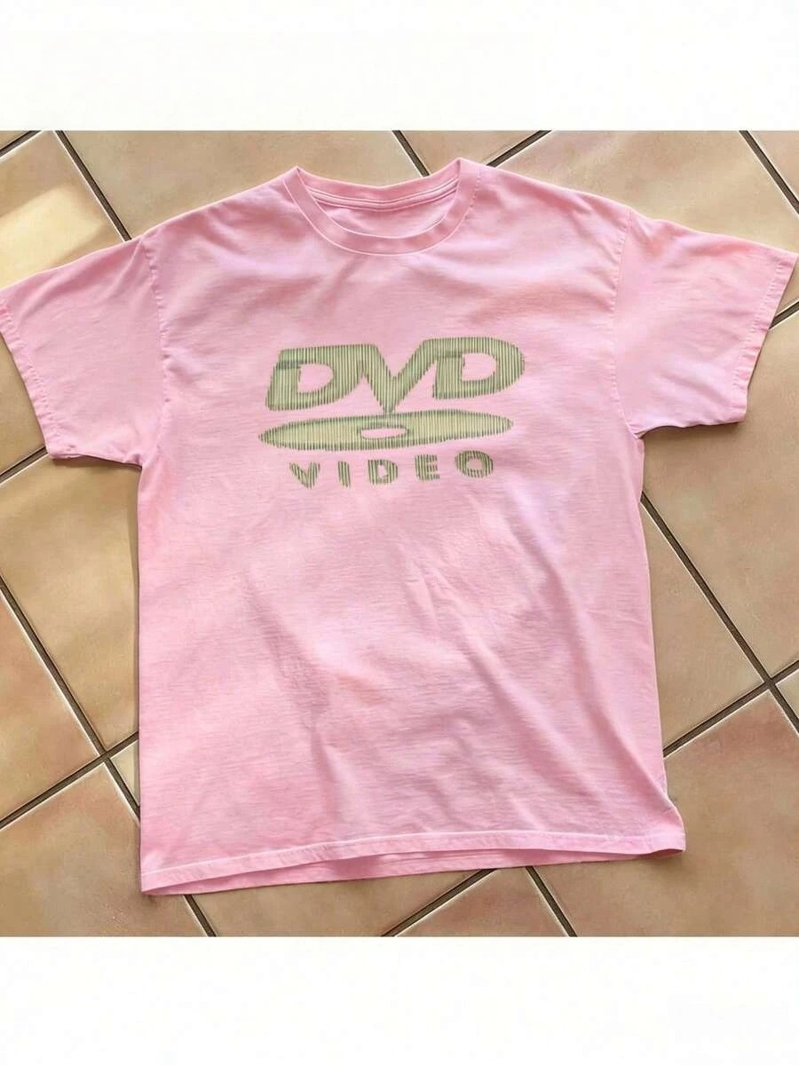 Retro Gaming T Shirt - 【100%コットン】DVDビデオ ノスタルジックグリーンロゴ ヴィンテージゲームプリントTシャツ 2000年代風 レトロサマーシャツ -