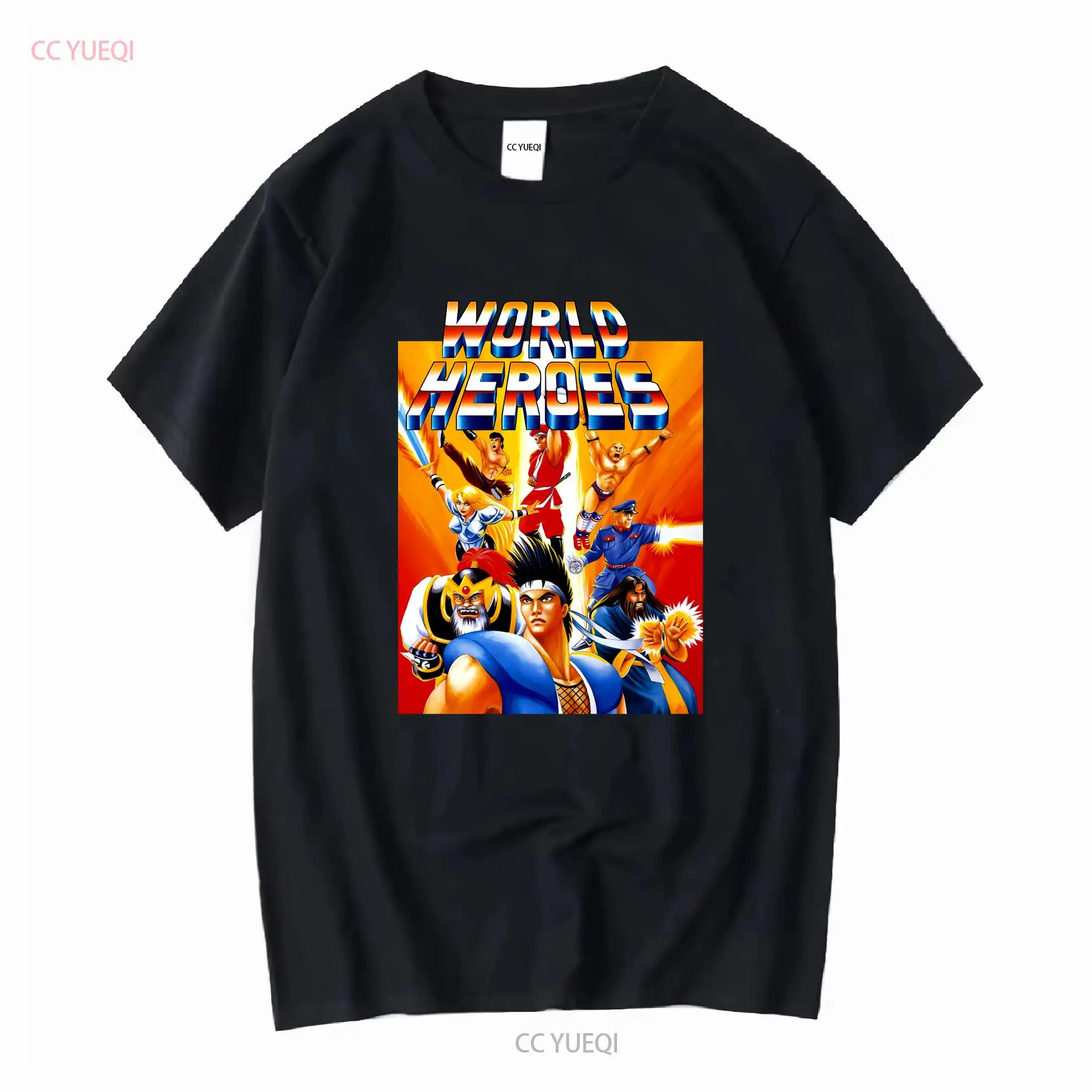 Retro Gaming T Shirt - ワールドヒーローズクラシックネオジオビデオゲーム Tシャツヴィンテージウォッシュストリート通気性オムカジュアルスタイリッシュなデザイナー服