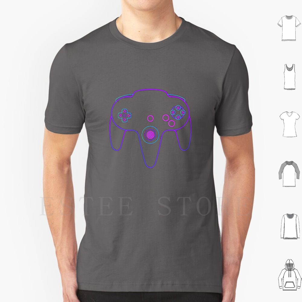 Retro Gaming N64 - ネオンコントローラ N64 Tシャツ男性綿 6xl N64 64